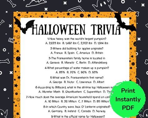 Halloween Trivia Halloween Quiz Halloween Game Halloween - Etsy