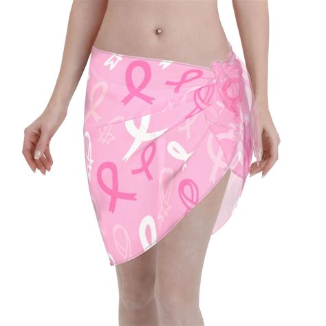 Coaee Breast Cancer Awareness Women S Short Sarongs Beach Wrap Sheer Bikini Wraps Chiffon