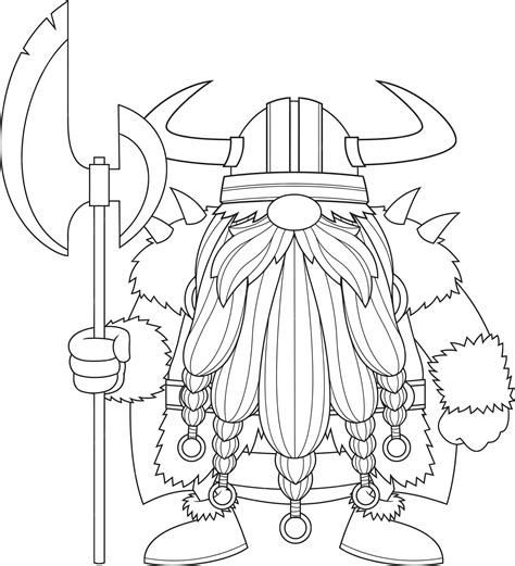 Premium Vector Outlined Gnome Viking Cartoon Character Holds A Big