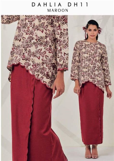 Dahlia Kurung Kedah Scallop Embroidery Preorder Womens Fashion