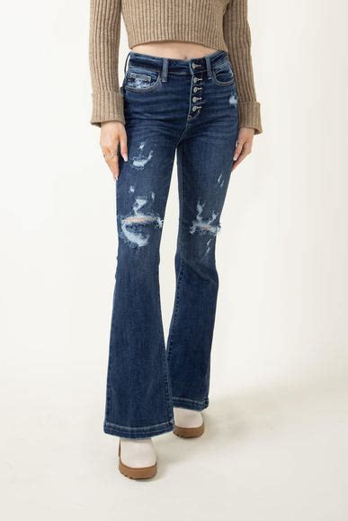 Judy Blue Mid Rise Distressed Trouser Flare Jeans For Women 82430reg