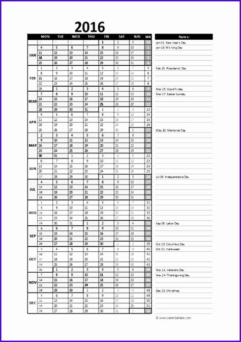 6 Annual Calendar Template Excel - Excel Templates