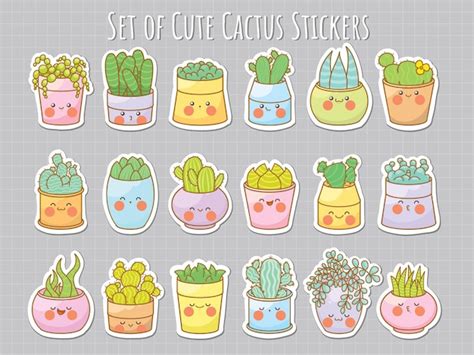 Premium Vector Collection Of Cute Sticker Cactus And Succulent Plant