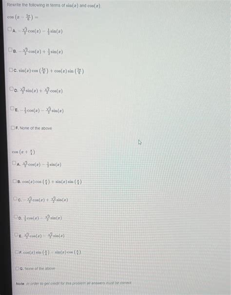 Solved Rewrite The Following In Terms Of Sin X And Cos X Chegg