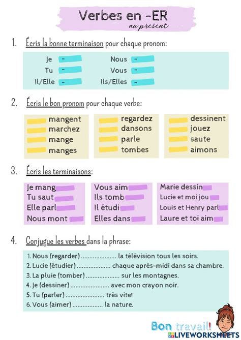 Les Verbes En Er Au Present Interactive Worksheet French Flashcards