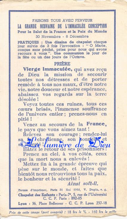 Prions le Seigneur Neuvaine de l Immaculée Conception 1942