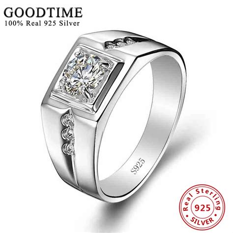 Mewah 925 Sterling Silver Cincin Untuk Pria Silver Jewelry Zirconia