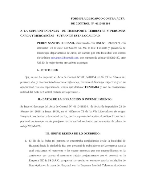 DOCX Descargo De Acta De Control Sutran DOKUMEN TIPS