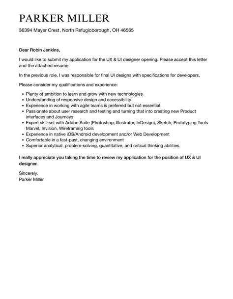 Ux And Ui Designer Cover Letter Velvet Jobs