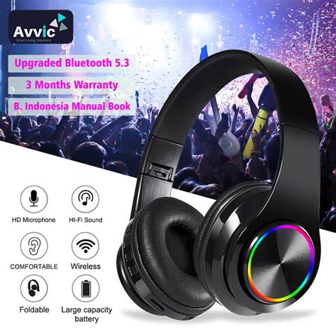 Jual Avvic B39 Wireless Headset LED Headphone HiFi Bass Music Bluetooth