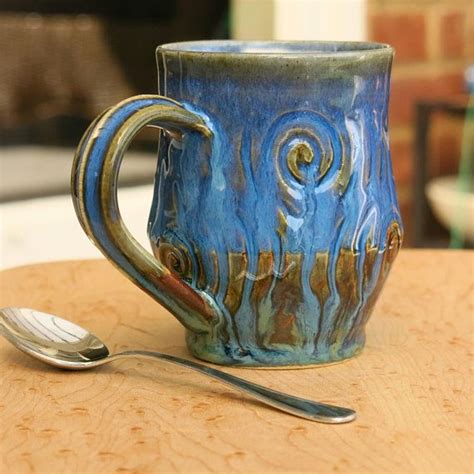 Ooak Blue Wheel Thrown And Hand Carved Ceramic Mug Handmade Etsy Uk