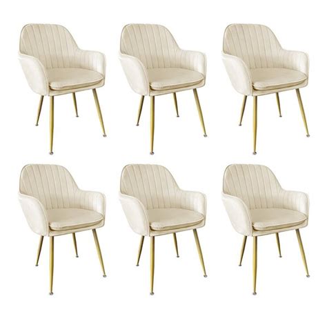 Cadeiras E Poltronas - Kit 6 Cadeiras Poltrona Lines Com Pés Dourados Suede Creme | Leroy Merlin