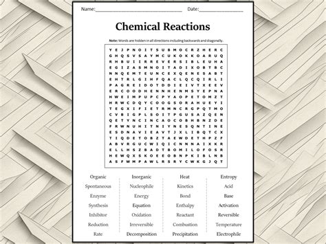 Chemical Reactions Word Search Puzzle Worksheet Activity Teaching