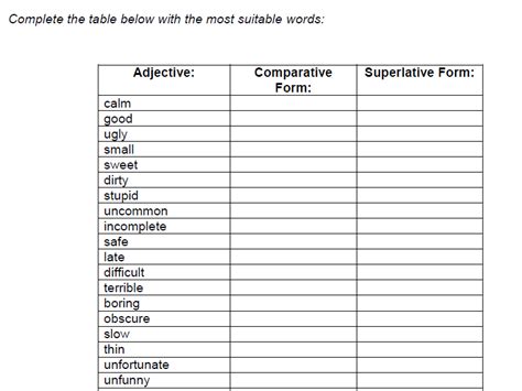 Adjectives Group 2 Comparative And Superlative Forms Tough Version