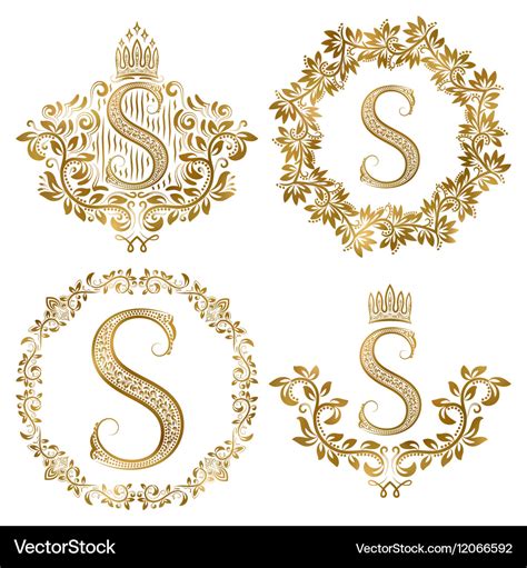 Golden S Letter Vintage Monograms Set Heraldic Vector Image