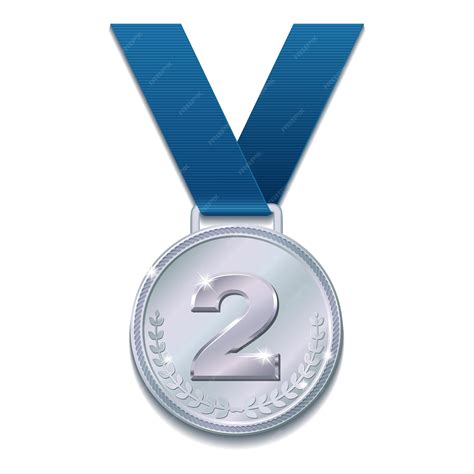 Medalla de plata de campeón con cinta azul | Vector Premium