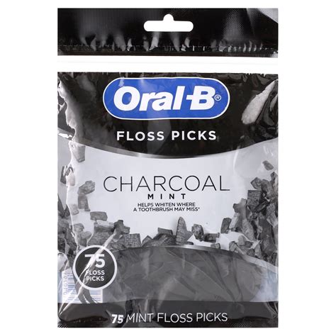 Oral B Charcoal Infused Mint Dental Flossers For Gum Care 75 Ct