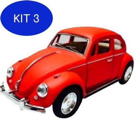 Kit 3 Carrinho De Ferro Fusca Clássico Miniatura Coleção Kinsmart