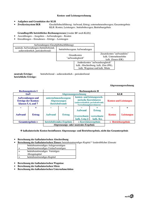 Internes Rewe Zusammenfassung Kosten Und Leistungsrechnung Aufgaben
