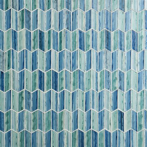 Maya Chevron Aqua Polished Glass Mosaic