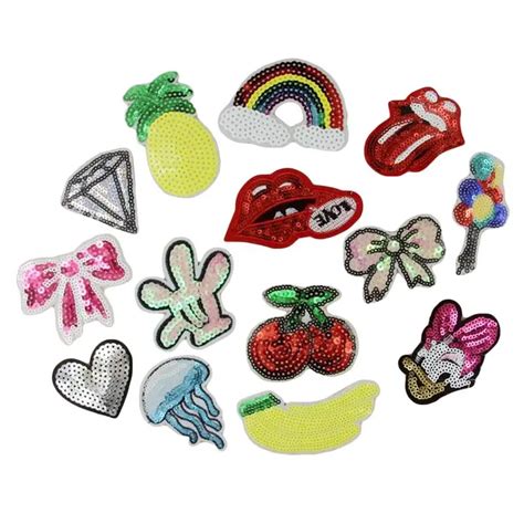 Pcs Set Multi Color Sequin Iron On Patches Fabric Stickers Embroidery