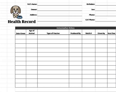 Printable Pet Health Record Template Excel