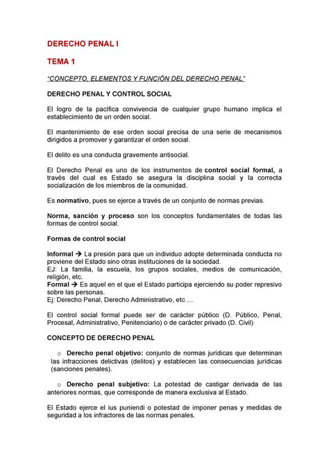 Tema I Apuntes 1 Derecho Penal I Tema 1 “concepto Elementos Y FunciÓn Del Derecho Penal