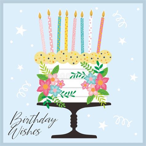 happy birthday card design  cake candles  flowers stock vector