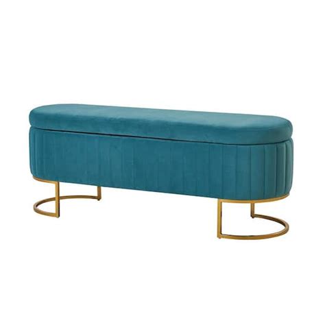 Jayden Creation Olga Teal In Wide Modern Upholstered Storage Bench