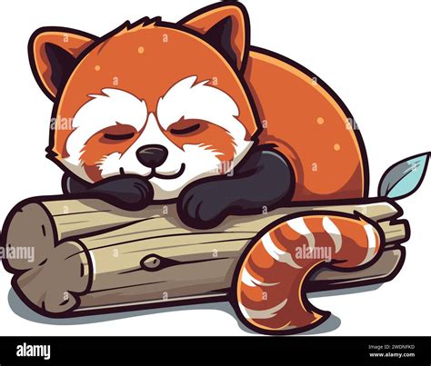 Red Panda Sleeping On The Log Cute Cartoon Vector Illustration Stock