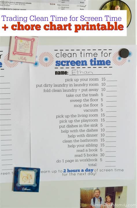 Clean Time For Screen Time Free Chore Chart Printable Screen Time