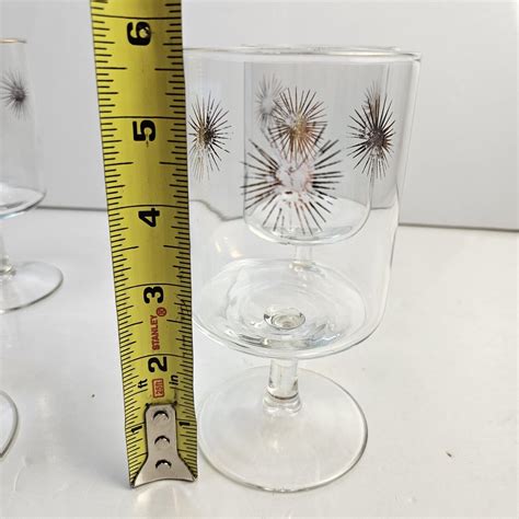 Vtg Set Of 4 Atomic Starburst Gold Wine Pedestal Glass Stemware 5 7 8 Tall Mcm Ebay