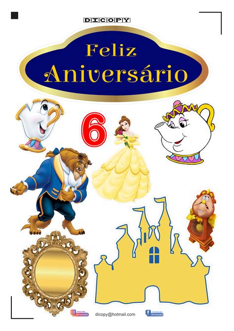 Topo Bela E A Fera Belle Beauty And The Beast Birthday Cake Toppers