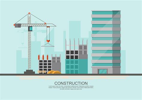 Building Site Work Process Under Construction With Cranes And Machines