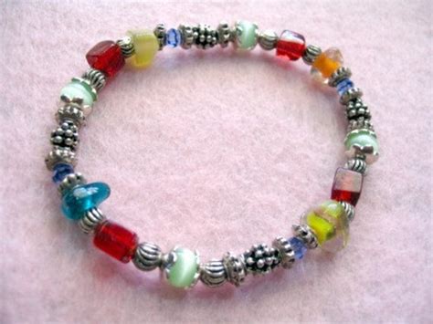 Multi Color Beaded Stretch Bracelet Asymmetrical Red Blue And Etsy