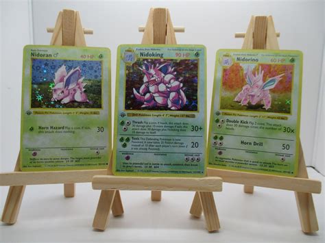 Nidoking Nidorino And Nidoran 1st Edition Base Set 3 Cards Etsy