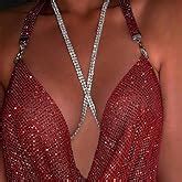 Amazon Asooll Crystal Body Chain Rhinestone Chest Chain Bikini Bra