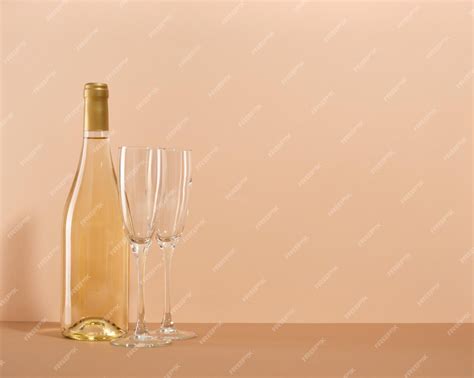 Premium Photo White Wine And Two Glasses On The Table Romantic Surprise Copy Space For Text