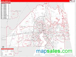 Duval County FL Zip Code Wall Map Red Line Style By MarketMAPS