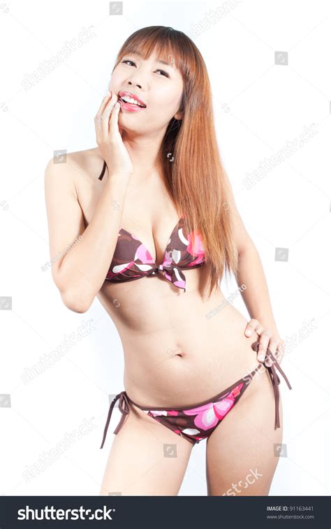 Sexy Woman Posing Bikini On White Stock Photo 91163441 Shutterstock