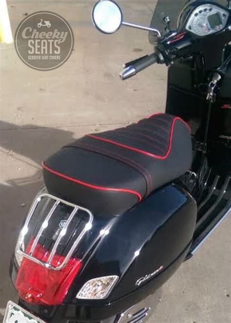 Vespa GTS Black with Red Piping Strap Seat Cover – Cheeky Seats Scooter ...