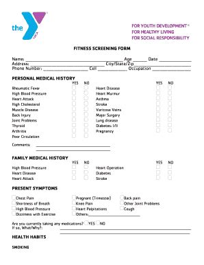 Fillable Online Tri Countyymca FITNESS SCREENING FORM Name Tri County