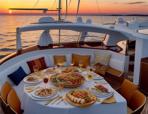 Premium Ai Image Luxury Multicourse Dinner On A Yacht With All The