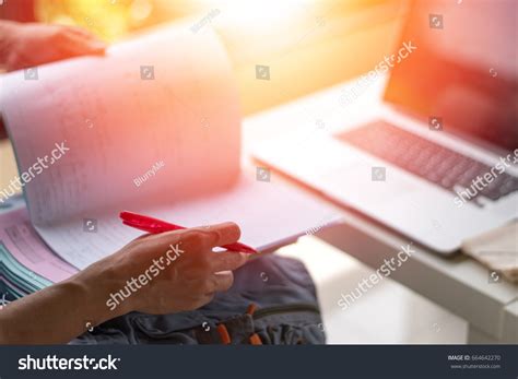 Closeup Hand Teacher Holding Red Pen Stock Photo 664642270 Shutterstock