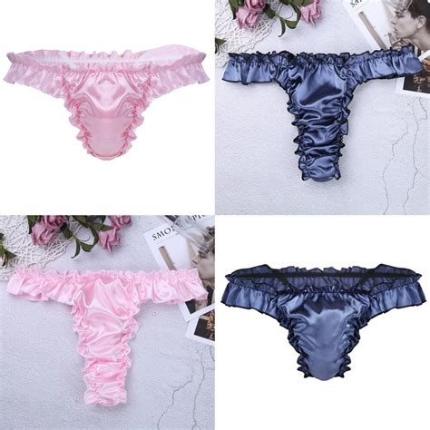 Billionm Mens Lingerie Sissy Underwear Comfortable Shiny Ruffled Thongs Panties Frilly Sissy