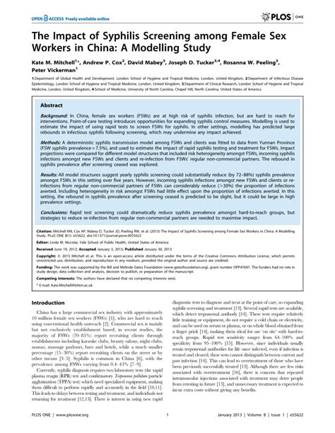 PDF The Impact Of Syphilis Screening Among Female Sex Workers In China A Modelling Study