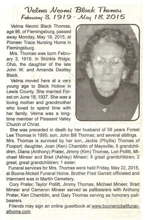 Velma Neomi Black Thomas Find A Grave Memorial