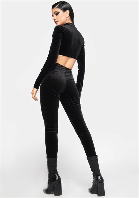 Velvet Cutout Zip Front Mock Neck Catsuit Dolls Kill