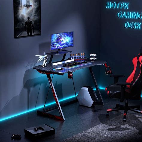 MOTPK 39 Inch Ergonomic Gaming Desk Z Shaped Sturdy Computer Table