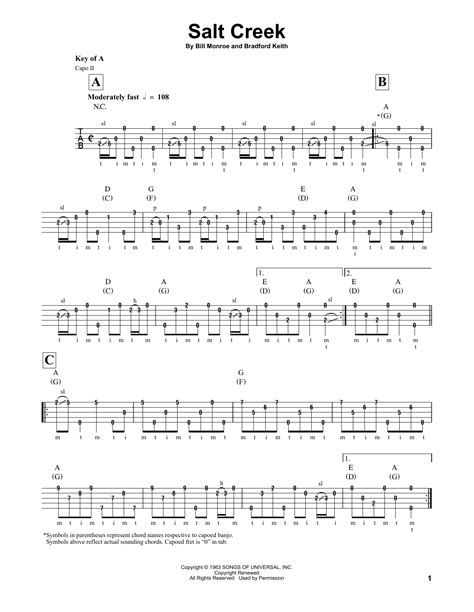 Salt Creek By Bill Monroe Sheet Music For Banjo Tab At Sheet Music Direct